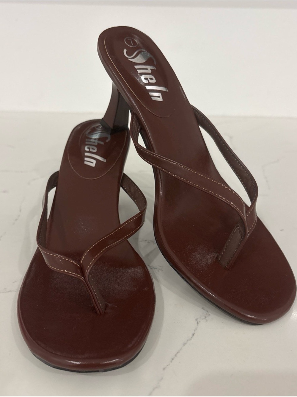 SHEIN Chocolate Brown Thong Mid-Heel Sandals
